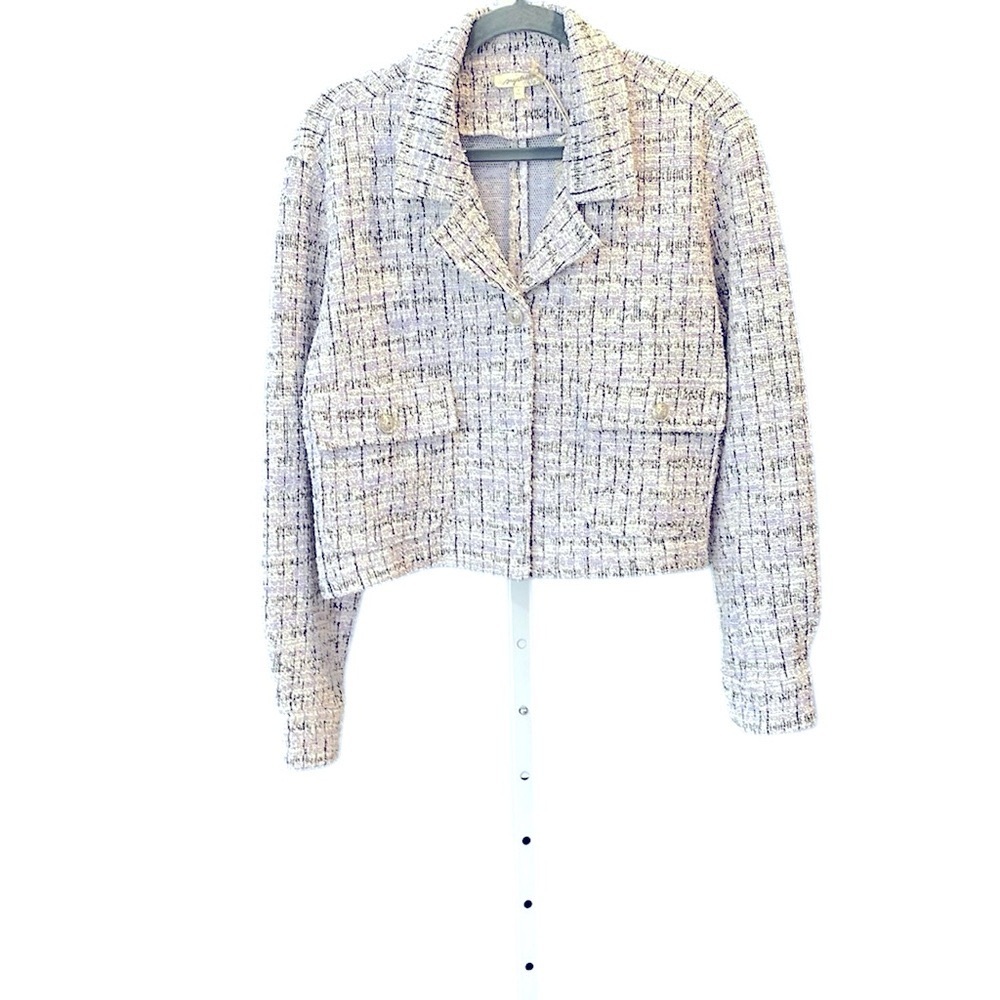 Boutique classic style crop jacket.Pink lavender, black, and white done in tweed
